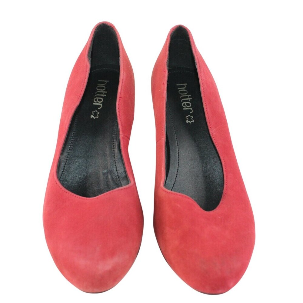 Hotter Womens Sz 8.5M Joanna Red Suede Round Toe Slip On Block High Heels Pump - Picture 3 of 12